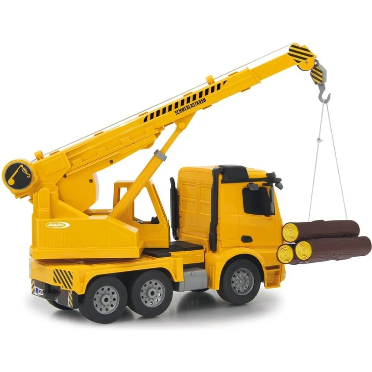 Jamara 404950 - Schwerlastkran Mercedes Arocs 1:20 2,4G – drehbarer und ausfahrbarer Kran, Seil heben / senken, realistischer Motorsound, Hupe, Rückfahrwarnsound, 4 Radantrieb,gelbe LED Signallichter – Bild 5