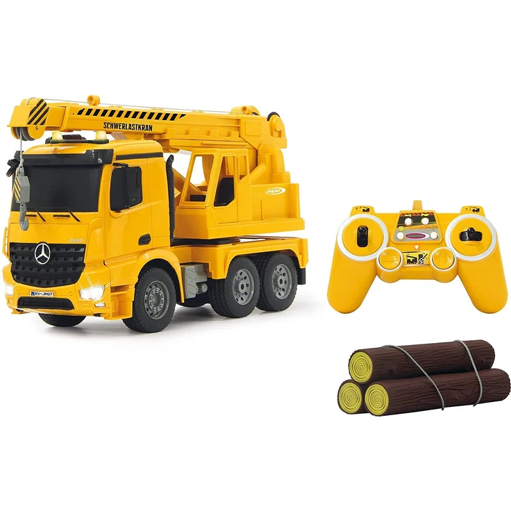 Jamara 404950 - Schwerlastkran Mercedes Arocs 1:20 2,4G – drehbarer und ausfahrbarer Kran, Seil heben / senken, realistischer Motorsound, Hupe, Rückfahrwarnsound, 4 Radantrieb,gelbe LED Signallichter – Bild 9