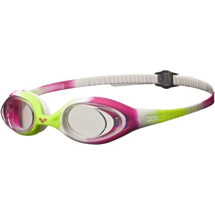 arena Kinder Unisex Training Wettkampf Schwimmbrille Spider Junior (UV-Schutz, Anti-Fog, Harte Gläser), mehrfarbig (Lime Fuchsia-White-Clear), One Size