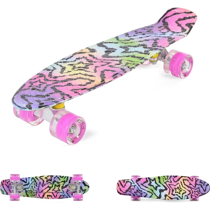 Byox Kinder Skateboard Stars 22 Zoll LED, 85A PU Rollen, ABEC 7, bis 85 kg pink