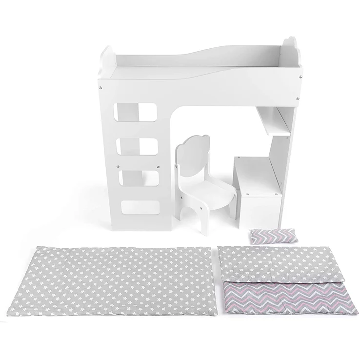 Puppenhochbett mit Schreibtisch, weiß – Bild 4