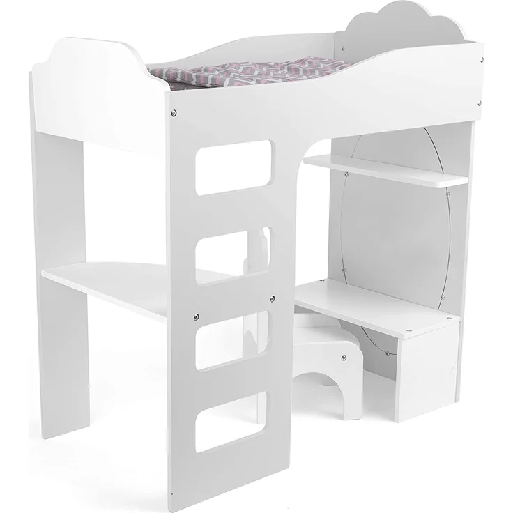 Puppenhochbett mit Schreibtisch, weiß – Bild 1