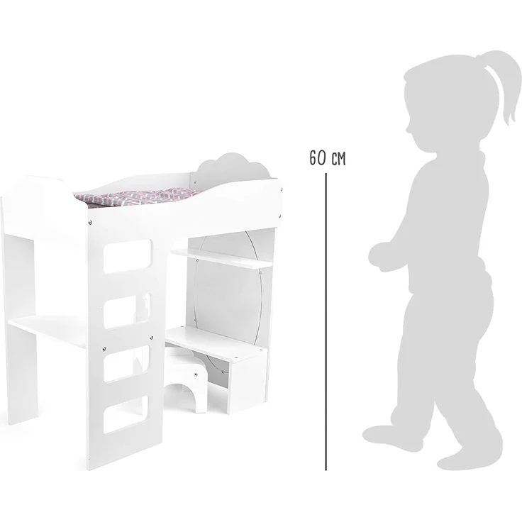 Puppenhochbett mit Schreibtisch, weiß – Bild 5