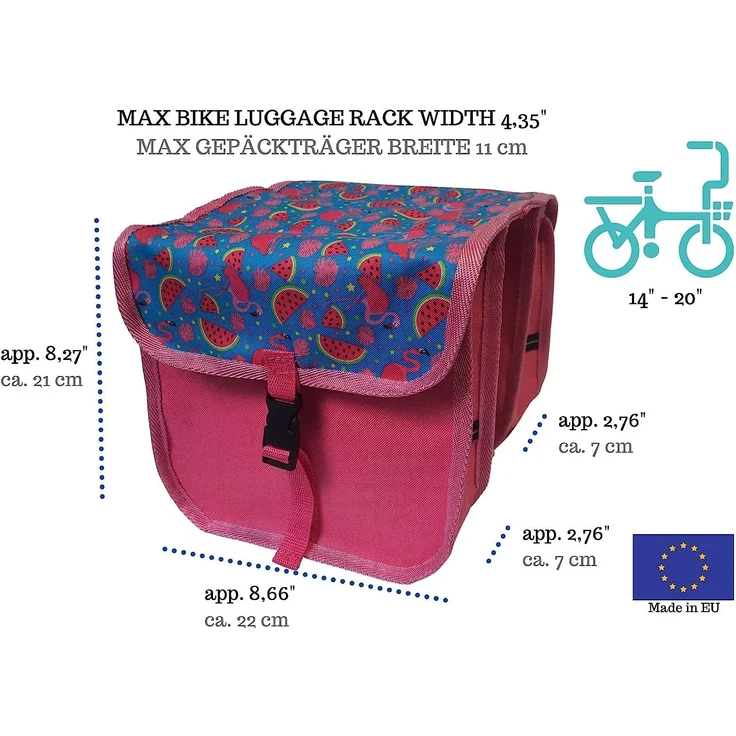 FAHRRADTASCHE Fahrrad 14-20'' Kinder Satteltasche Doppel 47. Mini - Flamingo – Bild 3