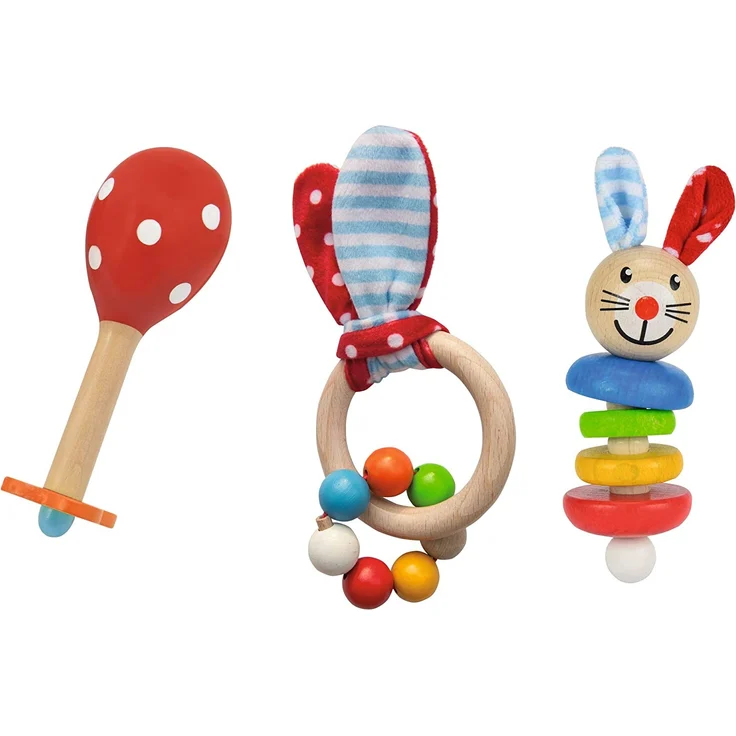 Eichhorn - Baby Starter/Geschenke Set mit Maraca, Greifling mit Sound und Greifling mit Hasenmotiv, 3-teilig, ab 3 Monaten – Bild 2