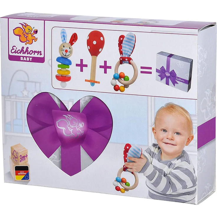 Eichhorn - Baby Starter/Geschenke Set mit Maraca, Greifling mit Sound und Greifling mit Hasenmotiv, 3-teilig, ab 3 Monaten
