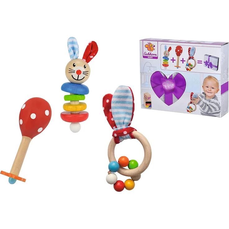 Eichhorn - Baby Starter/Geschenke Set mit Maraca, Greifling mit Sound und Greifling mit Hasenmotiv, 3-teilig, ab 3 Monaten – Bild 5