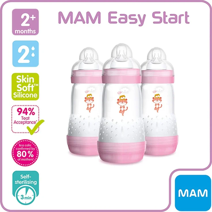 MAM Anti Colic Flaschen 260ml Dreierpack für Mädchen (2+ Monate) – Bild 2