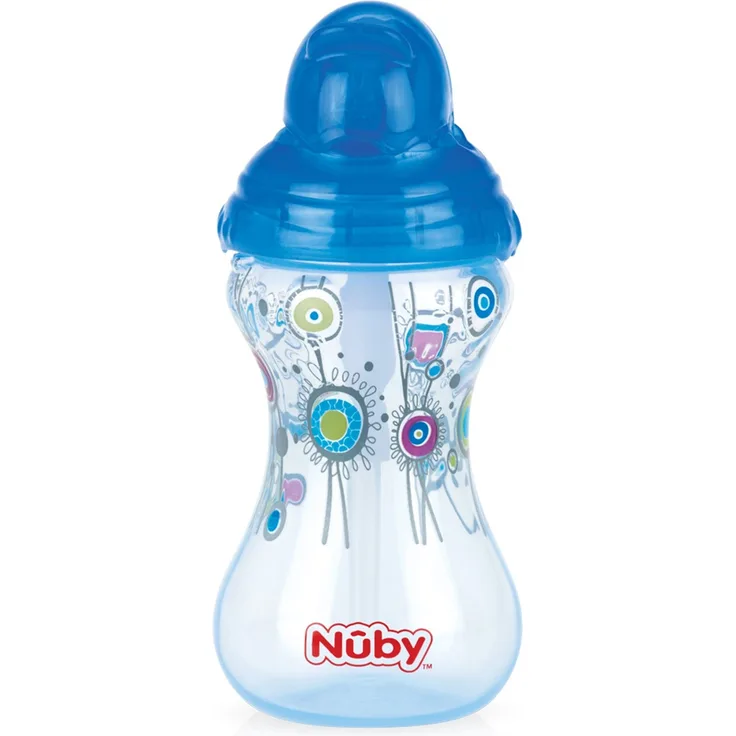 Nuby ID10241 BLUE Pin Point Trinkhalmflasche BLUE mit Clik-It Verschluss und auslaufsicherem Trinkhalm aus Silikon / ab 12 Monate / 300 ml, blau