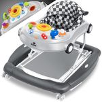 KIDIZ® 4in1 Lauflernhilfe Babywalker Spiel- und Lauflernwagen Gehfrei - Schaukelfunktion Babywippe mit Rollen, Licht, Musik ,Spielecenter Esstisch Laufstuhl Laufhilfe babys ab 6 Monaten Klappbar Grau