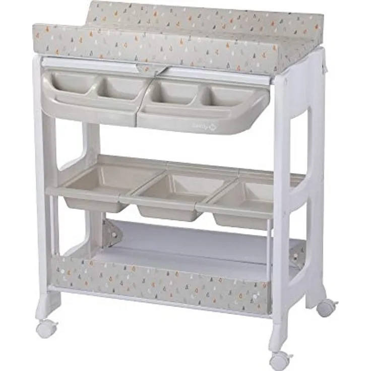 Safety 1st 2905191000 Wickelkommode & Badewanne Dolphy, mobiler 2-in-1 Wickel- & Badewagen für Babys, mit integrierter Badewanne und viel Stauraum, warm grau