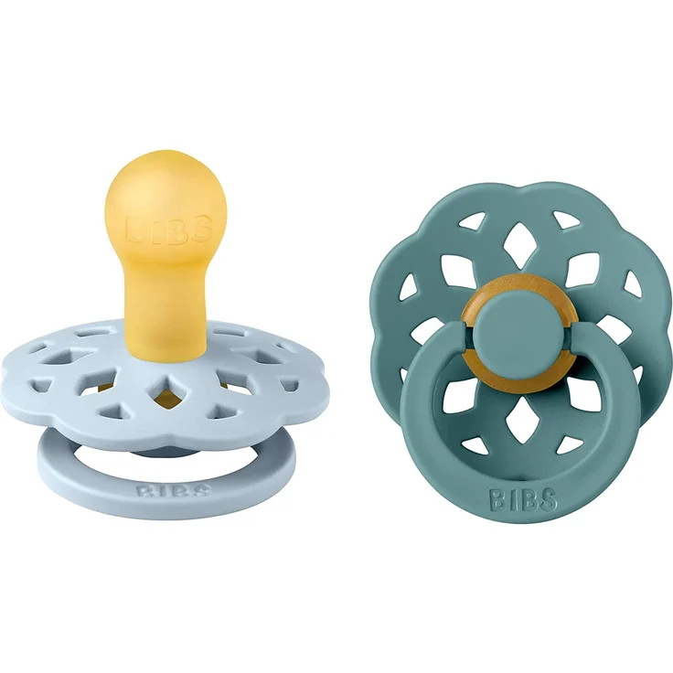 BIBS Boheme Schnuller 2er-Pack. BPA-frei, Symmetrischer Nippel. Naturkautschuk / Latex, Hergestellt in Dänemark. 0-6 Monate (2er Pack), Baby Blue / Island Sea – Bild 1