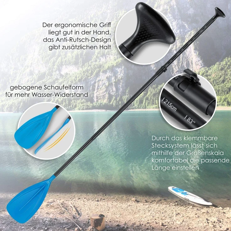 KESSER® Paddle - 3-teilig für Kayak SUP Stand-Up Paddling Board Stechpaddel, Verstellbar Teleskop 165cm-215cm Aluminum für Stand Up Paddel Kajakfahren Surfboard Boot Anti-Rutsch Stecksystem Blau – Bild 4