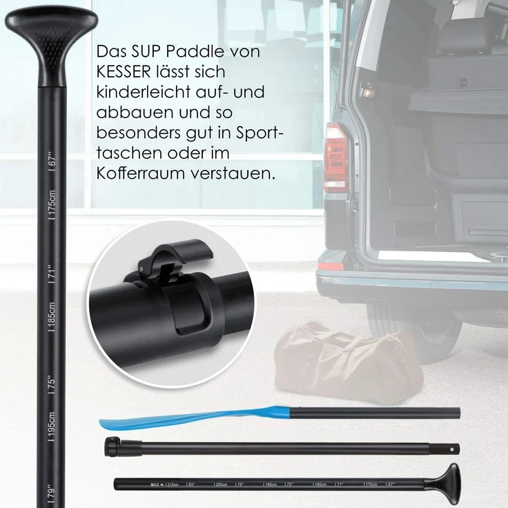 KESSER® Paddle - 3-teilig für Kayak SUP Stand-Up Paddling Board Stechpaddel, Verstellbar Teleskop 165cm-215cm Aluminum für Stand Up Paddel Kajakfahren Surfboard Boot Anti-Rutsch Stecksystem Blau – Bild 3