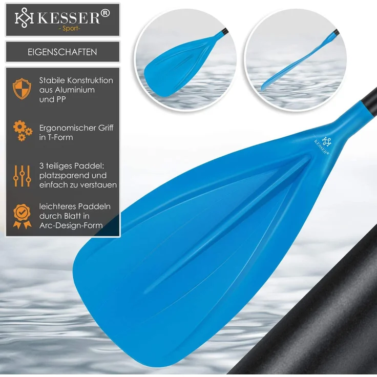 KESSER® Paddle - 3-teilig für Kayak SUP Stand-Up Paddling Board Stechpaddel, Verstellbar Teleskop 165cm-215cm Aluminum für Stand Up Paddel Kajakfahren Surfboard Boot Anti-Rutsch Stecksystem Blau – Bild 2