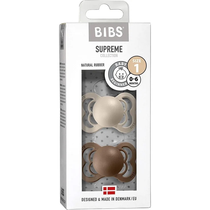 BIBS Supreme Schnuller 2er Pack | BPA-frei | Symmetrischer Nippel | Naturkautschuk Vanilla & Dark Oat 0-6 Monate – Bild 3