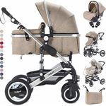 Daliya Bambimo 3in1 Kinderwagen Riesenset 15-Teilig Kombikinderwagen Babywanne, Buggy, Babyschale mit Fußsack, Alu-Rahmen, Voll-Gummireifen, Wickeltasche, Kindertisch - Braun