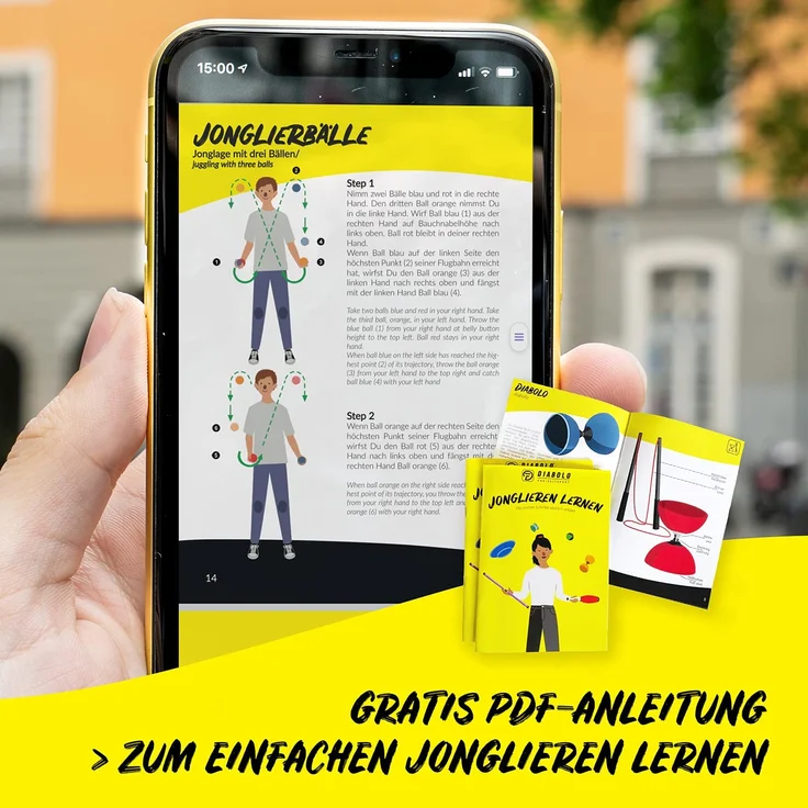 3er Set Jonglierbälle mit Jonglage-Anleitung zum Download - 62mm Jonglierball - Füllung aus nachhaltiger Vogelhirse - wasserabweisendes Kunstleder - Jonglier-Set zur Jonglage für Kinder & Anfänger – Bild 6