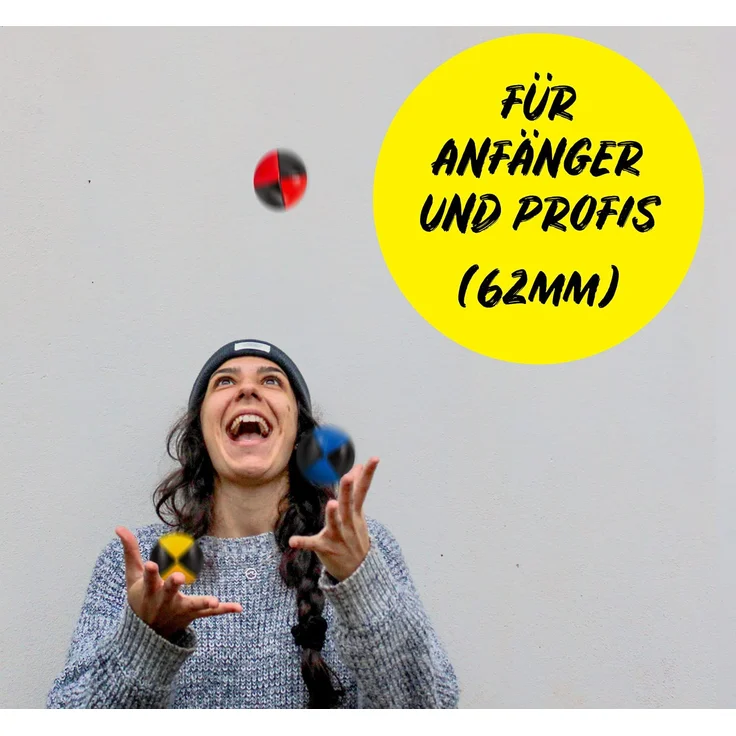 3er Set Jonglierbälle mit Jonglage-Anleitung zum Download - 62mm Jonglierball - Füllung aus nachhaltiger Vogelhirse - wasserabweisendes Kunstleder - Jonglier-Set zur Jonglage für Kinder & Anfänger – Bild 2