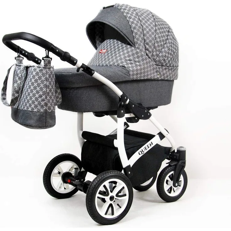 SaintBaby Kinderwagen Komplettset Buggy Leicht Robust Sicher DIN EN 1888 Queen Grey Daisy 4in1 Autositz +Isofix