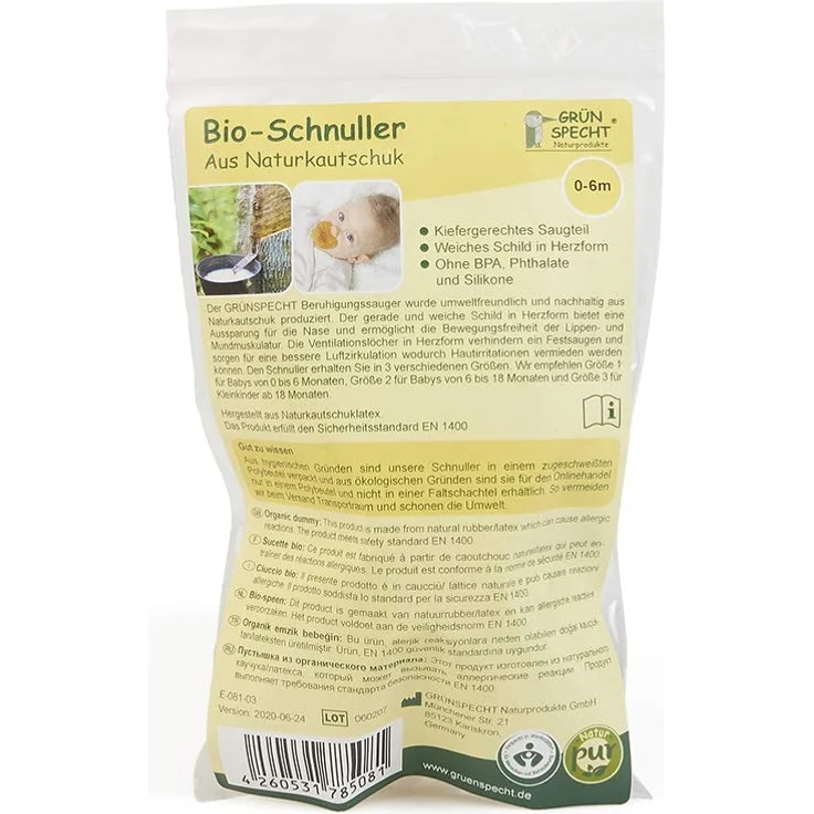 Grünspecht 670-V1 Bio-Schnuller aus Naturkautschuk, Beruhigungssauger, 0-6 m – Bild 2