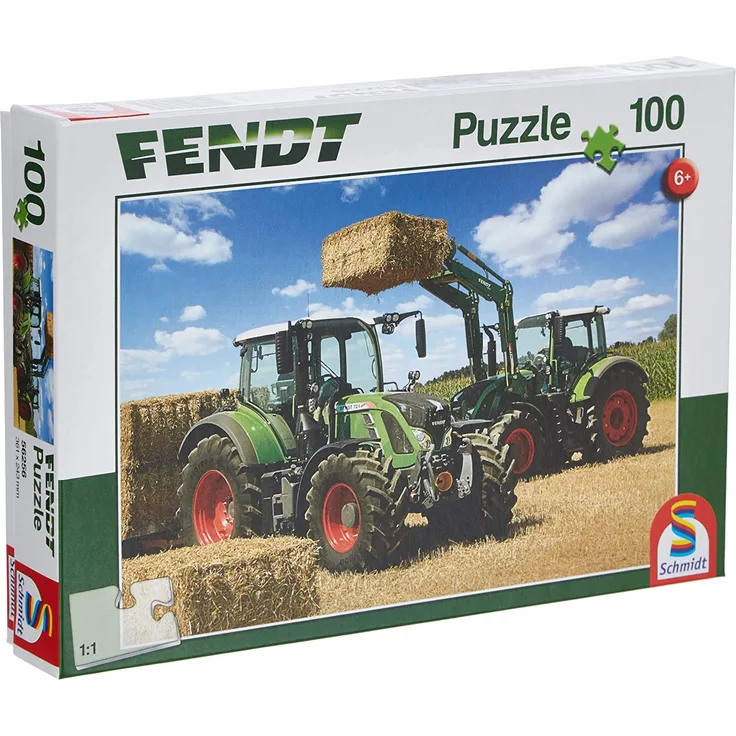 Schmidt Spiele 56256 Traktor Fendt Vario 724 und 716 mit Frontlader, 100 Teile Kinderpuzzle, Weiss