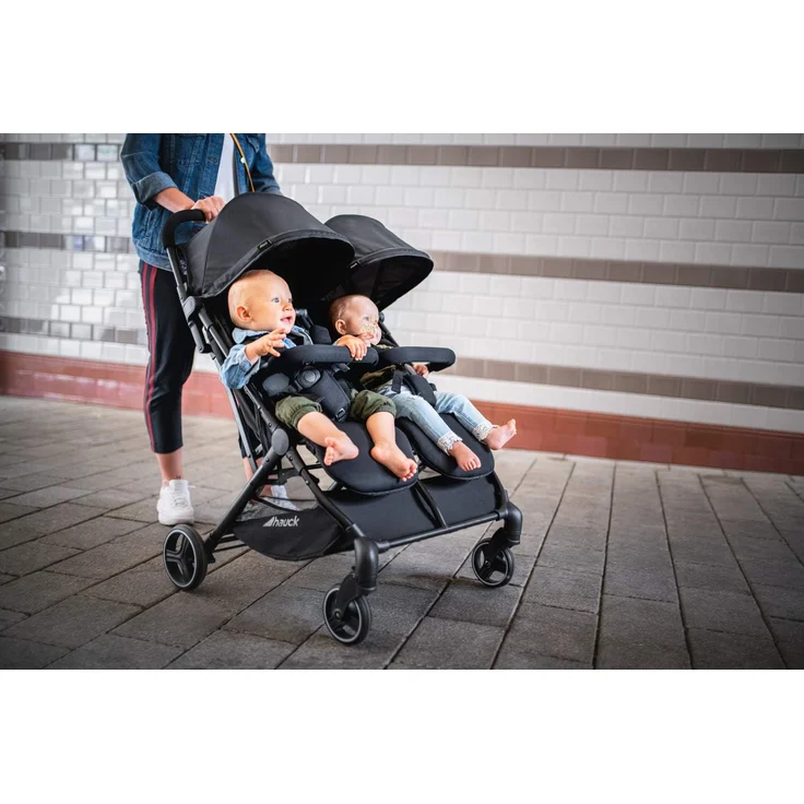 Hauck Geschwister Buggy Swift X Duo / für 2 Kinder / Zwillinge / Einhändig Faltbar / mit Liegeposition ab Geburt / XL Korb / Belastbar bis 36 kg / Individualisierbar mit Wechsel Verdecke / Schwarz – Bild 8