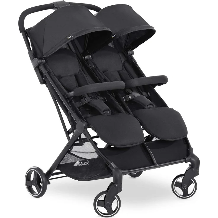 Hauck Geschwister Buggy Swift X Duo / für 2 Kinder / Zwillinge / Einhändig Faltbar / mit Liegeposition ab Geburt / XL Korb / Belastbar bis 36 kg / Individualisierbar mit Wechsel Verdecke / Schwarz – Bild 1