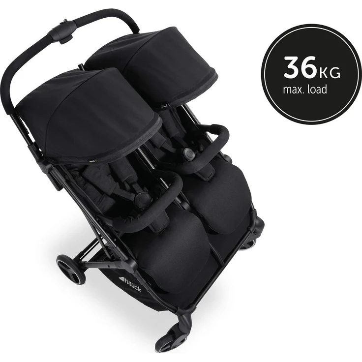 Hauck Geschwister Buggy Swift X Duo / für 2 Kinder / Zwillinge / Einhändig Faltbar / mit Liegeposition ab Geburt / XL Korb / Belastbar bis 36 kg / Individualisierbar mit Wechsel Verdecke / Schwarz – Bild 3