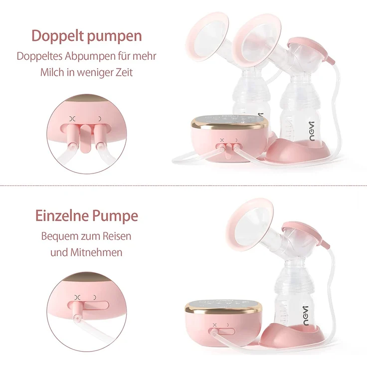 NCVI Milchpumpe Elektrisch, leise Doppel-Milchpumpe inkl. 4 Brusthauben und 10 Muttermilch Frischebeutel, Anti-Rückfluss, 4 Abpump-Modi und 9 Intensitätsstufen, LED-Display, Milch Abpumpen – Bild 4
