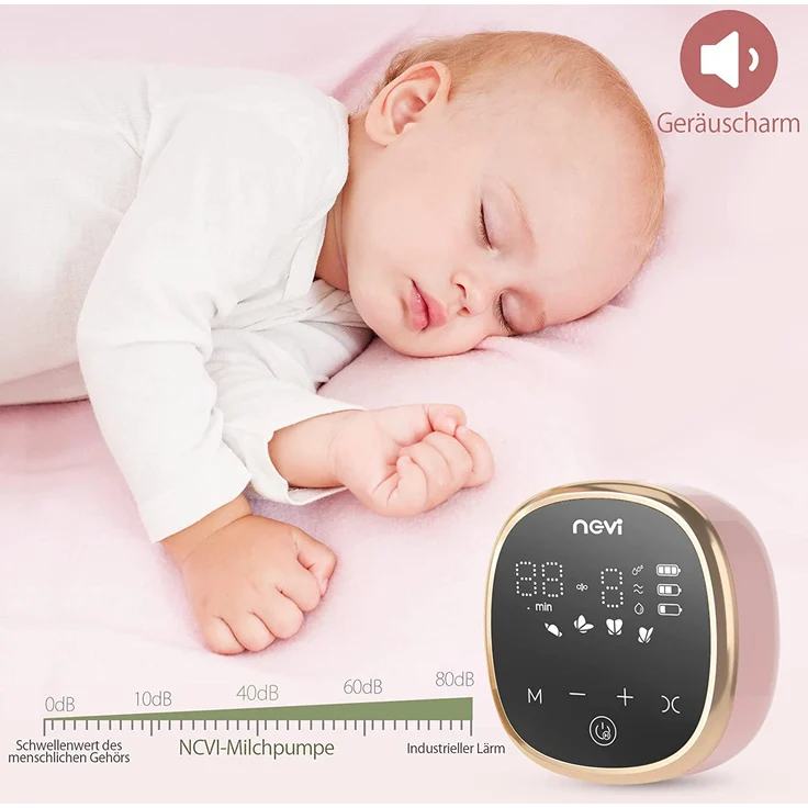 NCVI Milchpumpe Elektrisch, leise Doppel-Milchpumpe inkl. 4 Brusthauben und 10 Muttermilch Frischebeutel, Anti-Rückfluss, 4 Abpump-Modi und 9 Intensitätsstufen, LED-Display, Milch Abpumpen – Bild 7