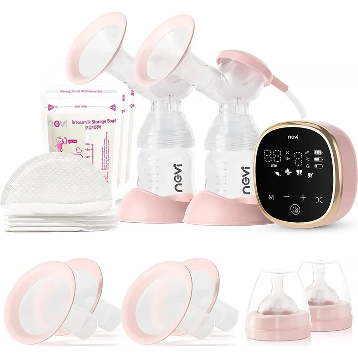 NCVI Milchpumpe Elektrisch, leise Doppel-Milchpumpe inkl. 4 Brusthauben und 10 Muttermilch Frischebeutel, Anti-Rückfluss, 4 Abpump-Modi und 9 Intensitätsstufen, LED-Display, Milch Abpumpen – Bild 1