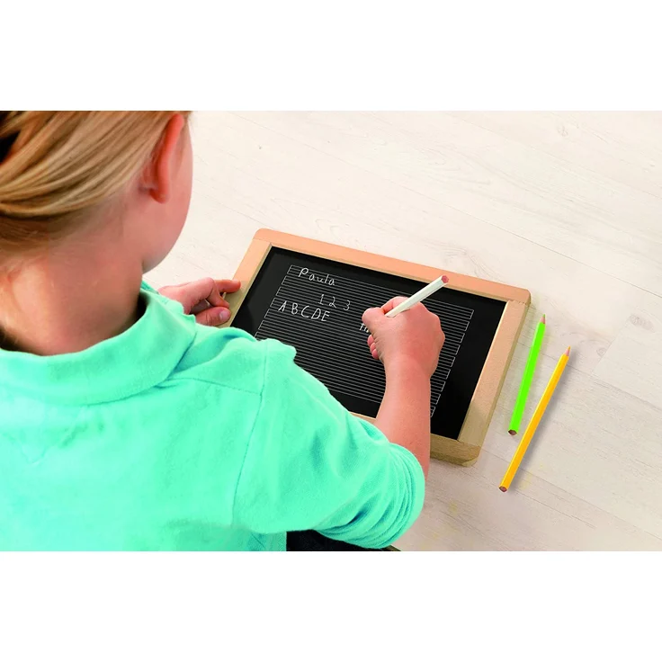 Eichhorn 100002572 - Kleine Schultafel für Buntstifte und Kreide inkl. 3 Stiften und 1 Schwamm, 25x18cm, 5-tlg., Buchenholz – Bild 5