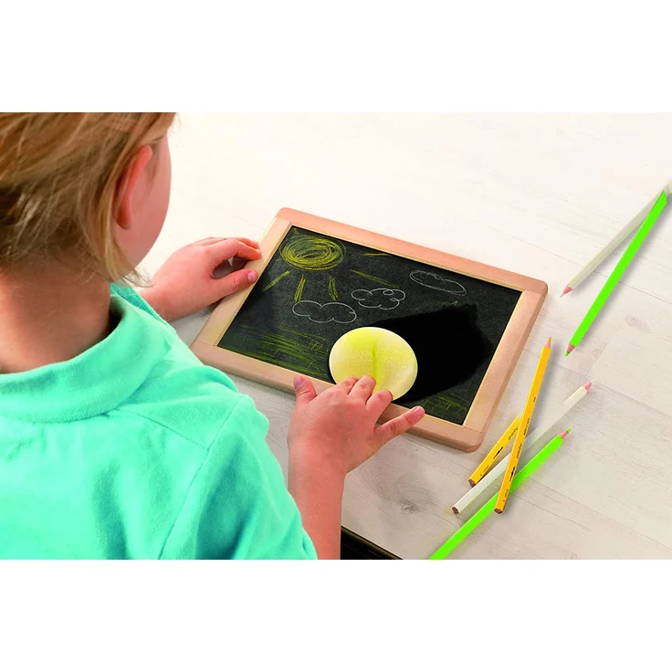 Eichhorn 100002572 - Kleine Schultafel für Buntstifte und Kreide inkl. 3 Stiften und 1 Schwamm, 25x18cm, 5-tlg., Buchenholz – Bild 4