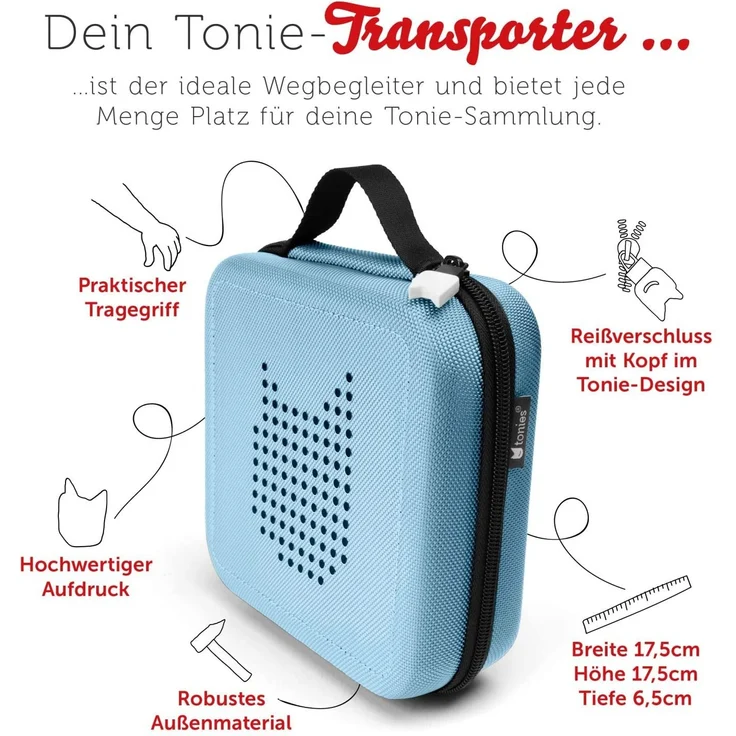 Tonies 'Tonie-Transporter' Transporttasche Hellblau, Box zur Aufbewahrung von bis zu 20 Tonies Hörfiguren, leicht, abwaschbar, Reißverschluss, 17,5 x 17,5 cm - Preisvergleich – Bild 7