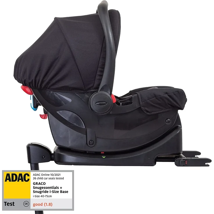 Graco SnugEssentials i-Size Babyschale (Geburt bis 12 Monate ca, 40-75cm), ISOFIX Base kompatibel, Schwarz/Grau – Bild 2