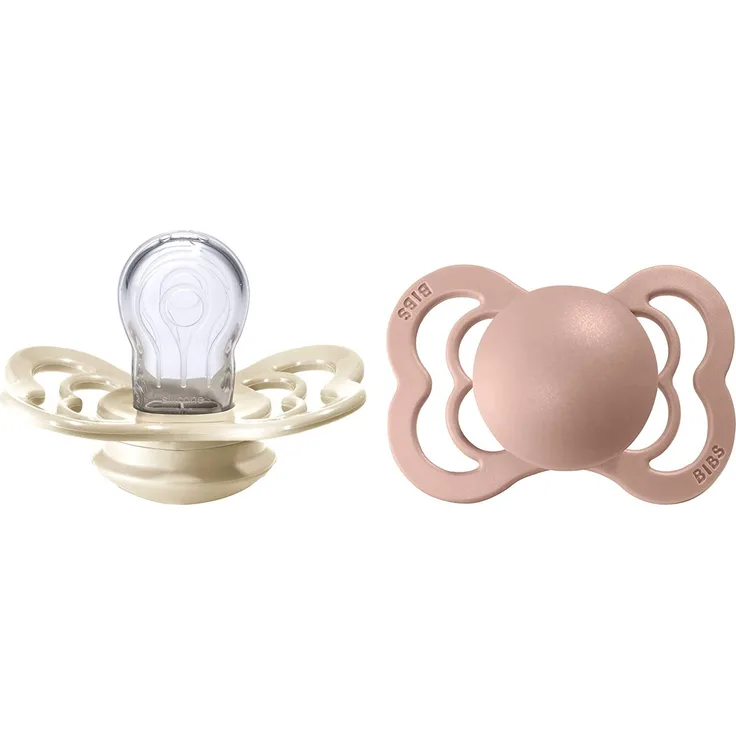 BIBS Supreme Schnuller 2er-Pack, BPA-frei, Symmetrischer Nippel. Silikon, Hergestellt in Dänemark. 0-6 Monate (2er Pack), Ivory/Blush