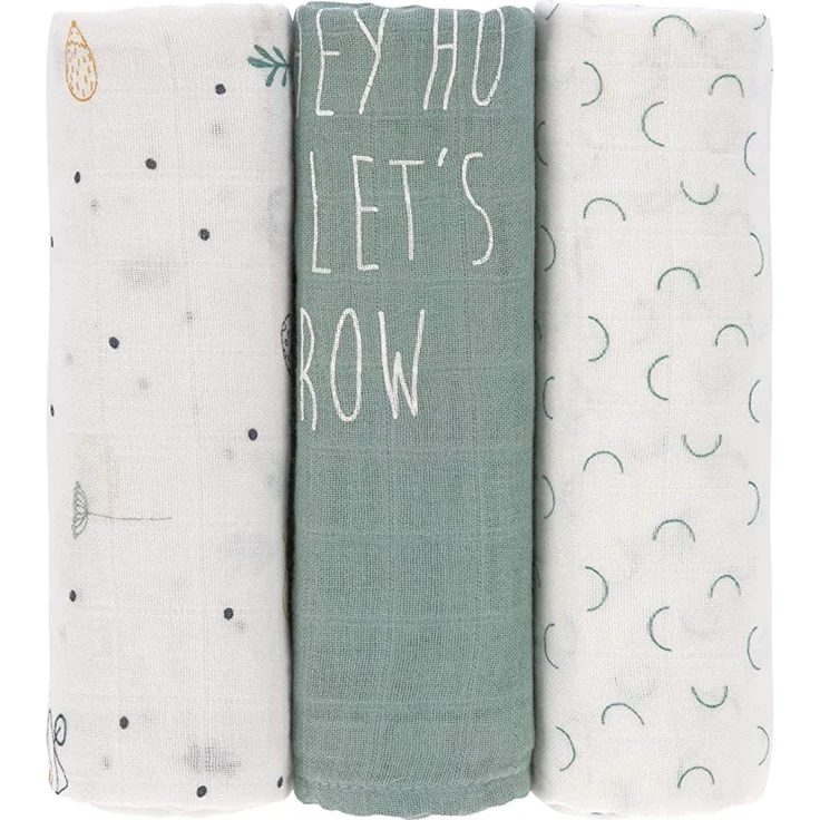LÄSSIG Baby Mulltücher Spucktücher 3er Set Musselin Puckdecke Pucktuch Bambusfaser und Baumwolle kuschelig weich atmungsaktiv (3 Stk. 80 x 80 cm)/ Heavenly Soft Swaddle L Garden Explorer boys – Bild 2