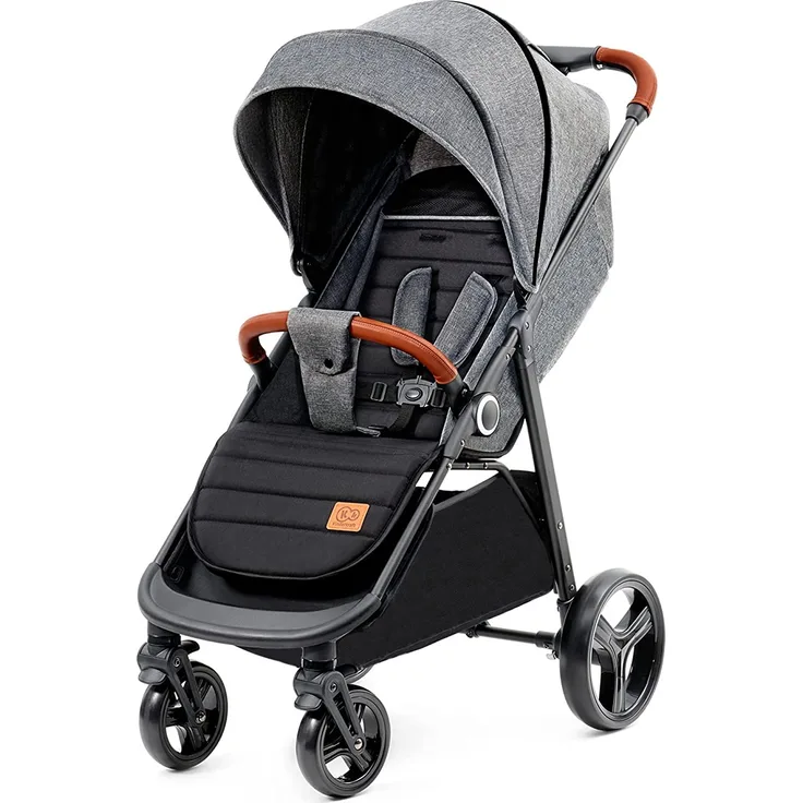 Kinderkraft GRANDE PLUS Kinderkraft buggy von Geburt bis 22 kg, Zusammenklappen mit einer Hand, Liegeposition, großes Verdeck mit Fenster, alle 4 Räder gedämpft, geräumige Sitz, Grau
