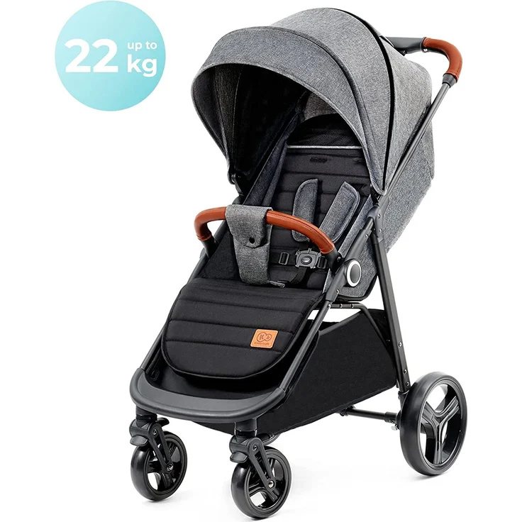 Kinderkraft GRANDE PLUS Kinderkraft buggy von Geburt bis 22 kg, Zusammenklappen mit einer Hand, Liegeposition, großes Verdeck mit Fenster, alle 4 Räder gedämpft, geräumige Sitz, Grau – Bild 8