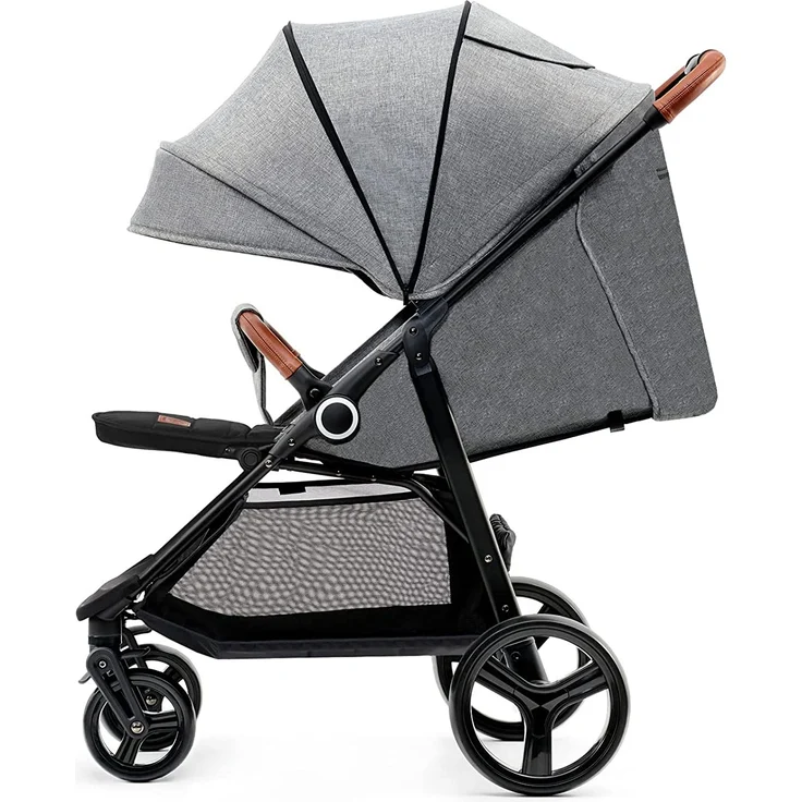Kinderkraft GRANDE PLUS Kinderkraft buggy von Geburt bis 22 kg, Zusammenklappen mit einer Hand, Liegeposition, großes Verdeck mit Fenster, alle 4 Räder gedämpft, geräumige Sitz, Grau – Bild 7