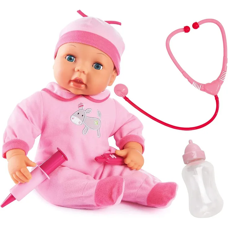 Bayer Design 9387700 93877AA-Funktionspuppe, Interaktive Puppe, Doktorpuppe mit Zubehör 38 cm