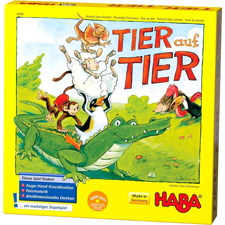 Haba 4478 - Tier auf Tier, Stapelspiel für 2-4 Spieler ab 4 Jahren, mit Tierfiguren aus Holz, auch spielbar als Solospiel – Bild 1