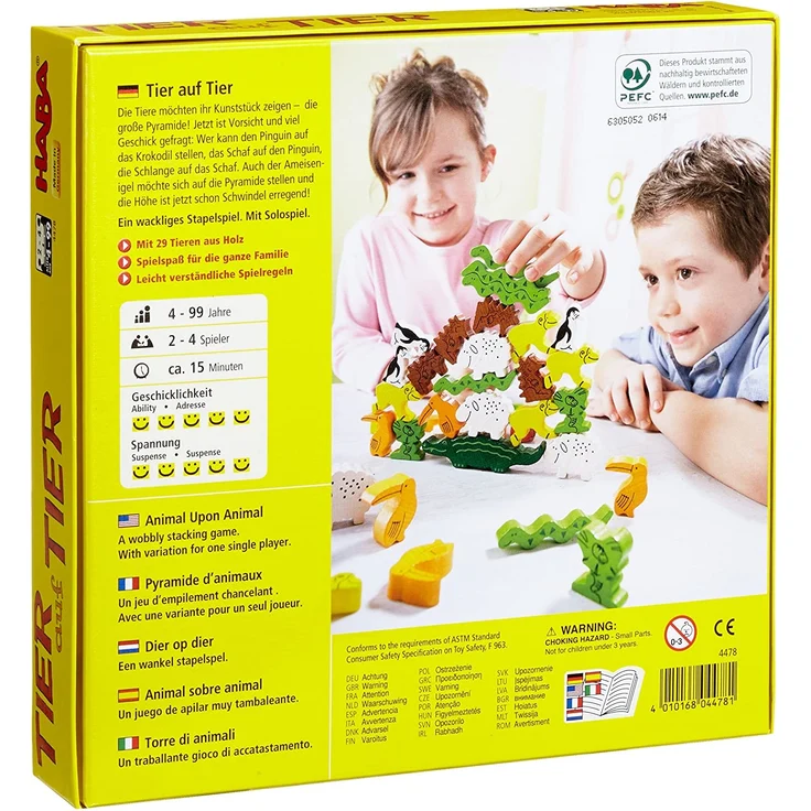 Haba 4478 - Tier auf Tier, Stapelspiel für 2-4 Spieler ab 4 Jahren, mit Tierfiguren aus Holz, auch spielbar als Solospiel – Bild 2
