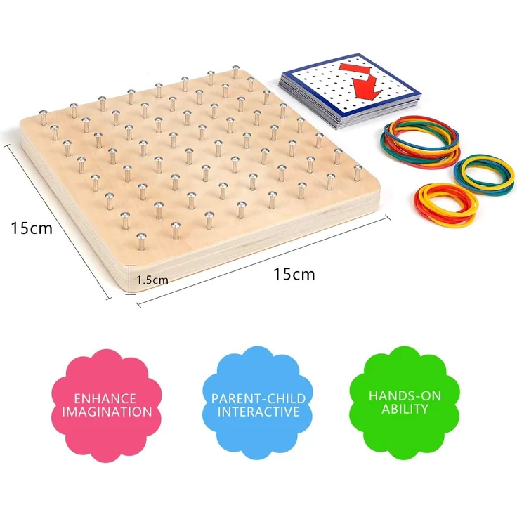 Homealexa Holz Geoboard-Set Geometriebrett Montessori Holz Spielzeug für Kinder, Inspirieren die Phantasie und Kreativität des Kinders – Bild 6