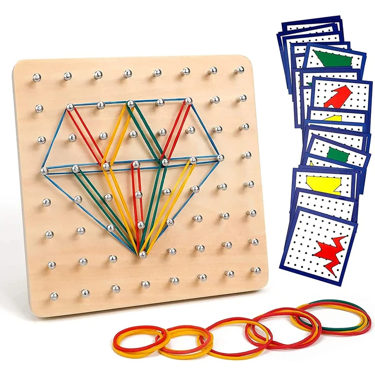Homealexa Holz Geoboard-Set Geometriebrett Montessori Holz Spielzeug für Kinder, Inspirieren die Phantasie und Kreativität des Kinders – Bild 1