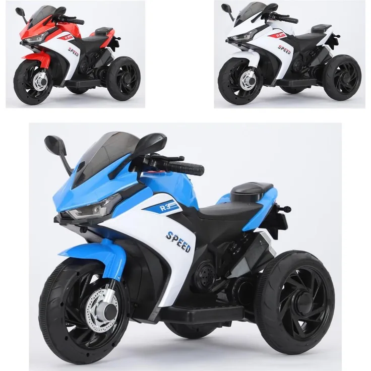 Moni Kinder Elektromotorrad Hurricane drei Räder, Musikfunktion, Rückwärtsgang blau