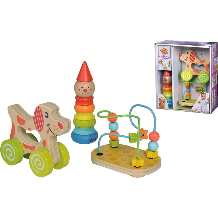 Eichhorn 100003750 Lernspielset bestehend aus Steckfigur Clown, Motorikschleife und Schiebehund, 3 teilig – Bild 2