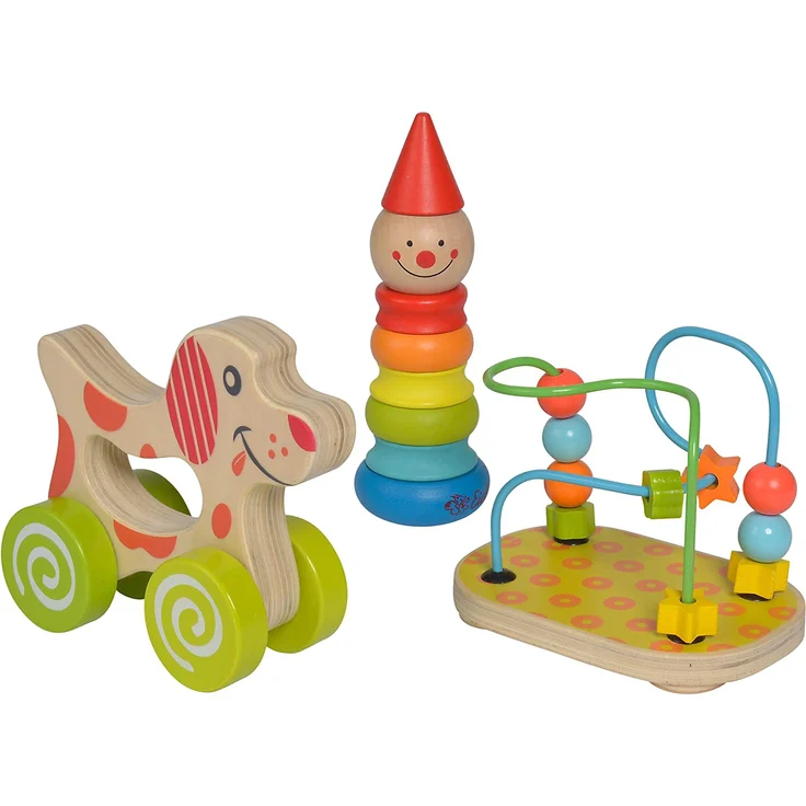 Eichhorn 100003750 Lernspielset bestehend aus Steckfigur Clown, Motorikschleife und Schiebehund, 3 teilig – Bild 1