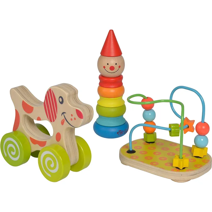 Eichhorn 100003750 Lernspielset bestehend aus Steckfigur Clown, Motorikschleife und Schiebehund, 3 teilig